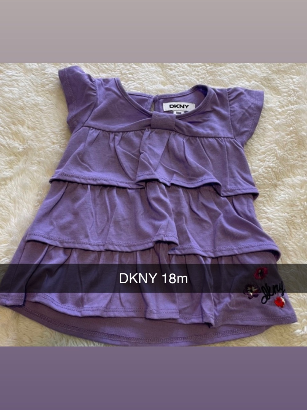 Baby Girls Purple DKNY Short Sleeve Ruffle Top, Size 18mos